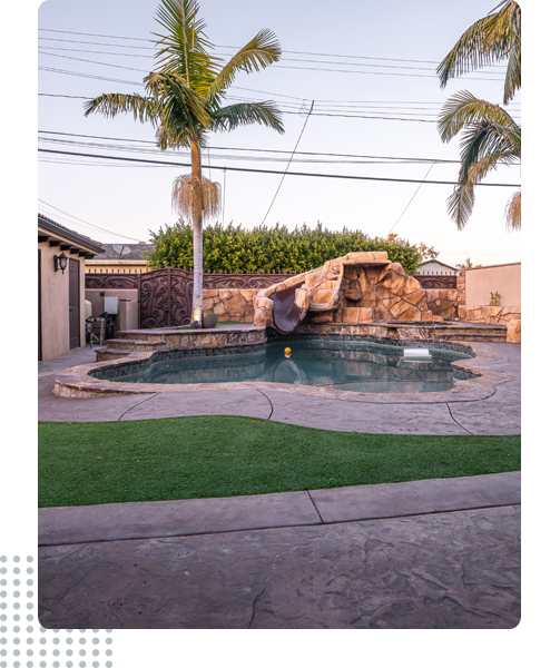The pool and waterfall host many sober social events