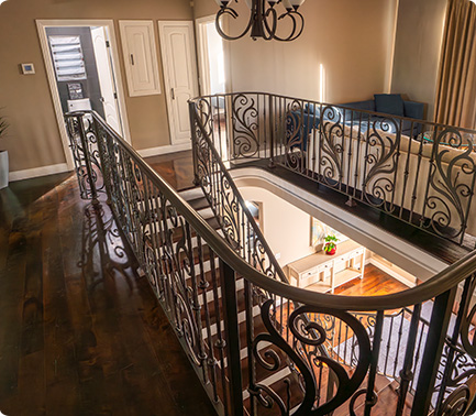 Bright upstairs landing where mentorship and daily life happen