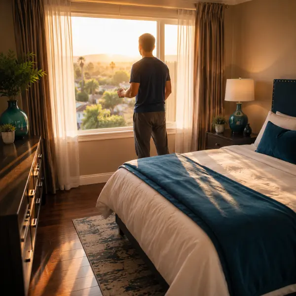 Resident preparing for the day during morning routine at sober living home