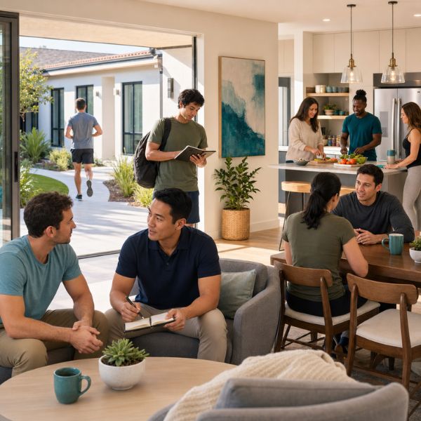 Residents practicing relapse prevention in a sober living home in Los Angeles