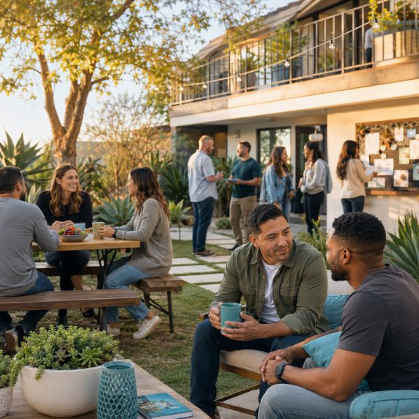 Sober living alumni network gathering at a Los Angeles recovery event