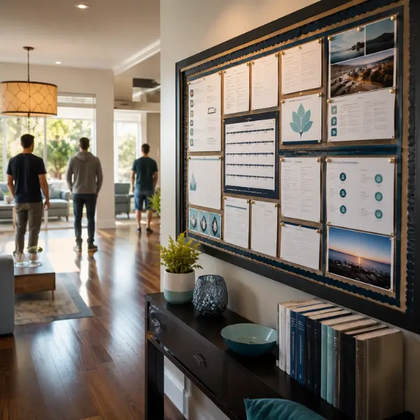 Sober living house rules posted on a community bulletin board